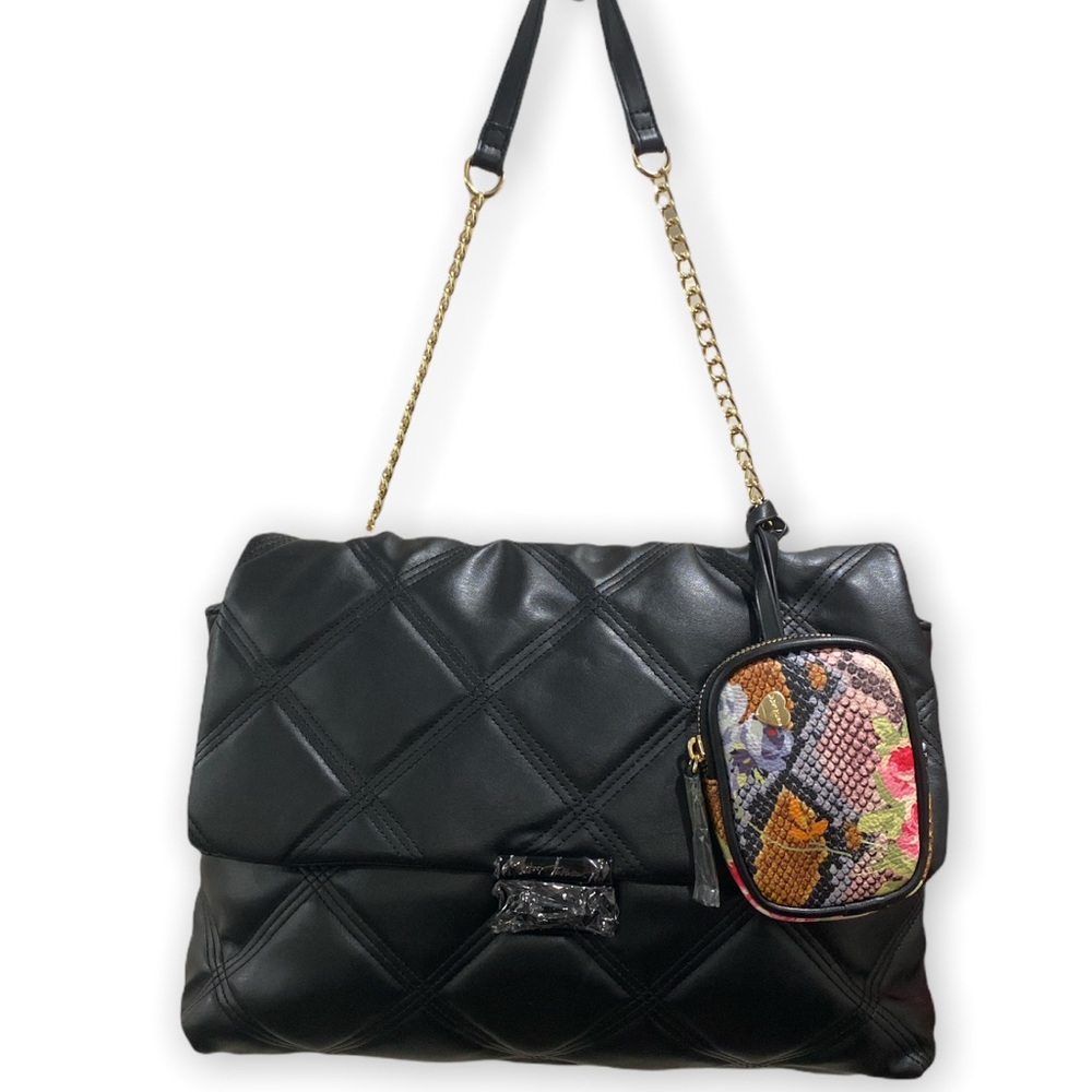 🔥NWT🔥Betsey Johnson BLACK Quilted Nylon Shoulder Crossbody Bag with Pouch